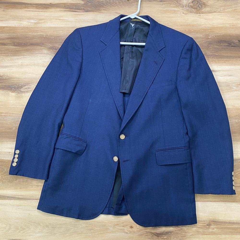 Evan-Picone Sport Coat 44 Regular Blue Wool Blend Two Button Blazer Vintage 80s